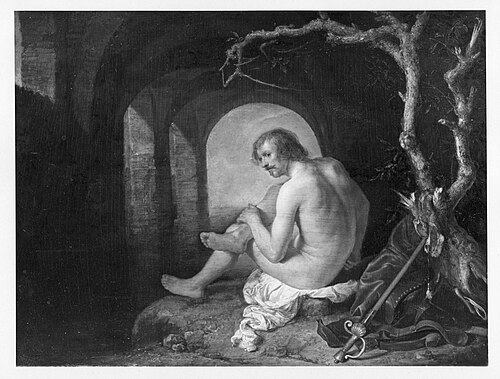 a bathing soldier, 1654, Gerrit Dou