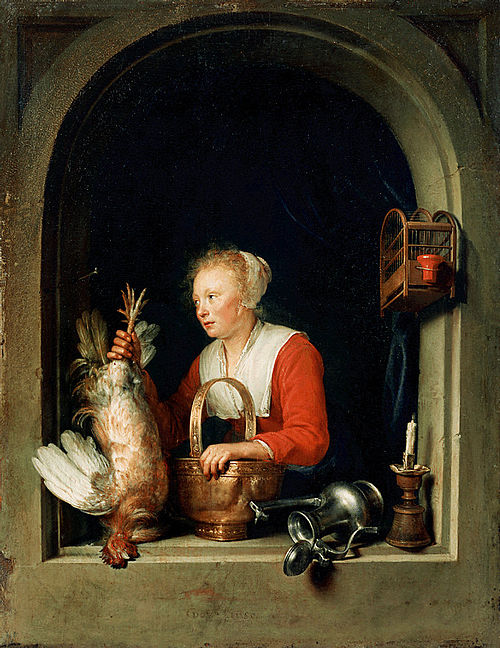 Young Woman Holding a Fowl in a Window, 1650, Gerrit Dou