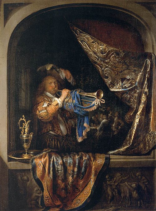The Trumpet Player in the Window, 1662, Gerrit Dou