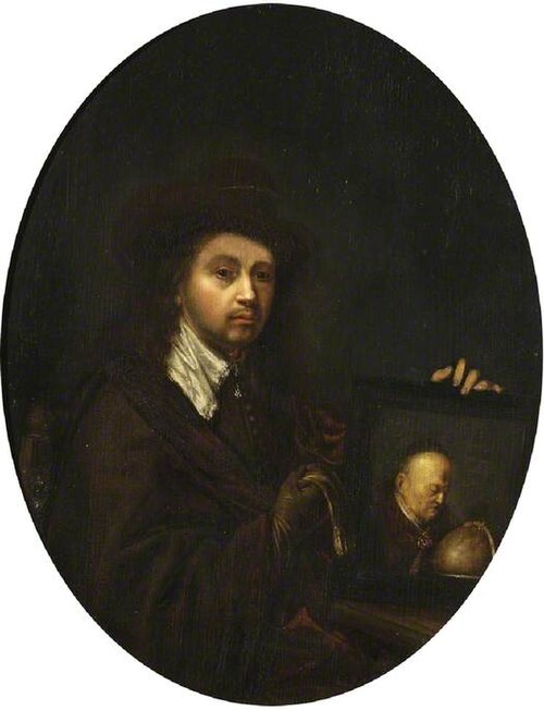 Rembrandt holding a portrait of his father, 1670, Gérard Dou