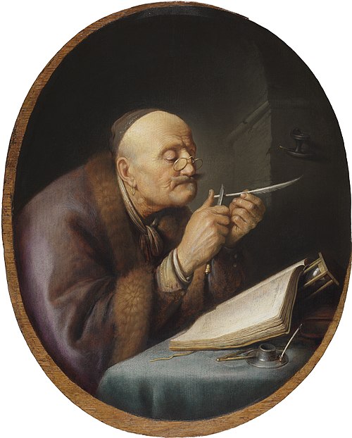 A Scholar Sharpening his Quill, 1630, Gerrit Dou