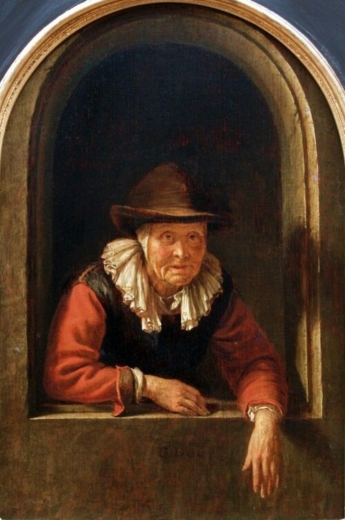 An Old Woman at a Window, 1650, Gérard Dou
