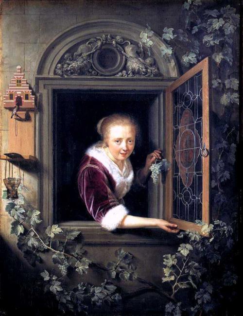 A Girl in a Window with a Bunch of Grapes, 1662, Gérard Dou