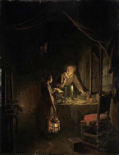 A Young Woman engaged at the Supper-table, 1657, Gérard Dou