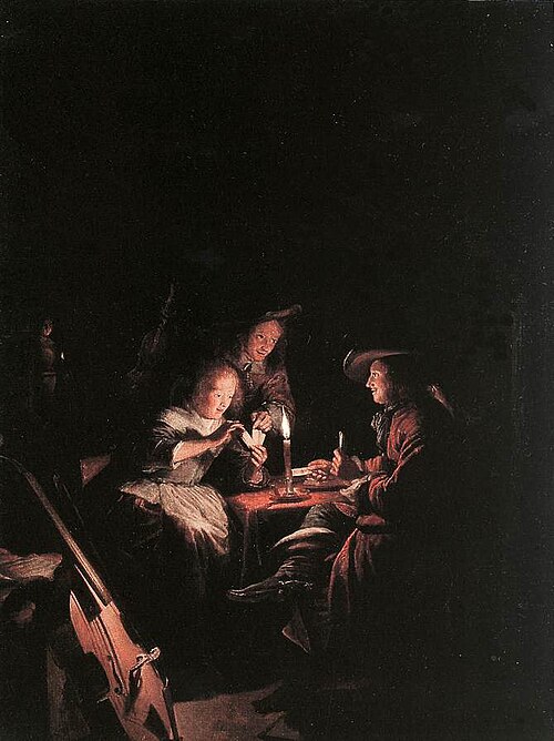 A Card-party by Candlelight, 1660, Gérard Dou