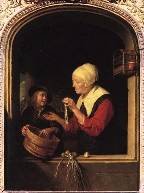Market Woman with a Boy and Herring in a Window, 1665, Gérard Dou