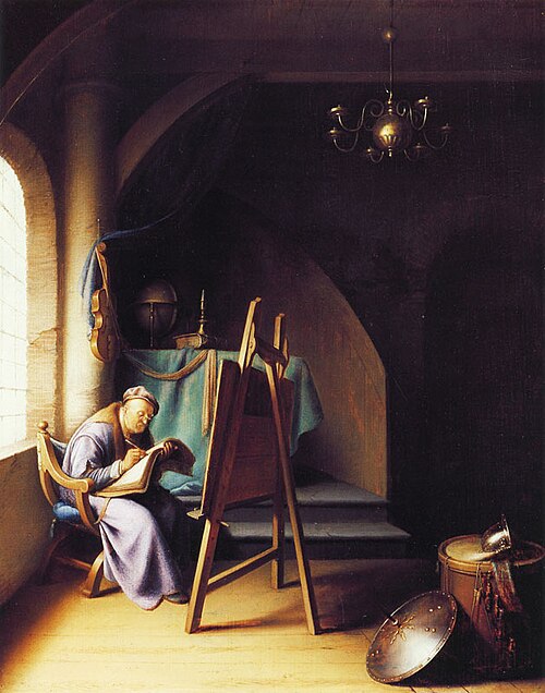 Man writing by an easel, 1632, Gerrit Dou