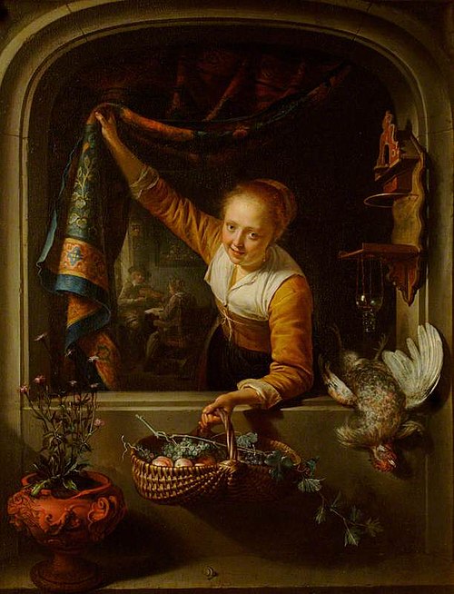 A Girl with a Basket of Fruit at a Window, 1657, Gérard Dou