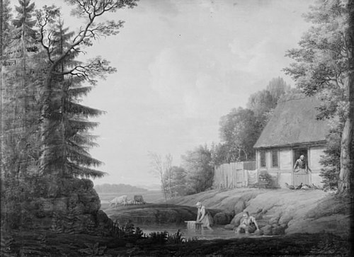Landskab med en bondehytte, 1777, Eric Paulsen