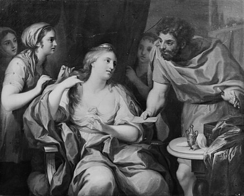 Dronning Semiramis som sværger ikke at ville rede sit hår før hun har underkuet et oprør, 1758, Peder Als