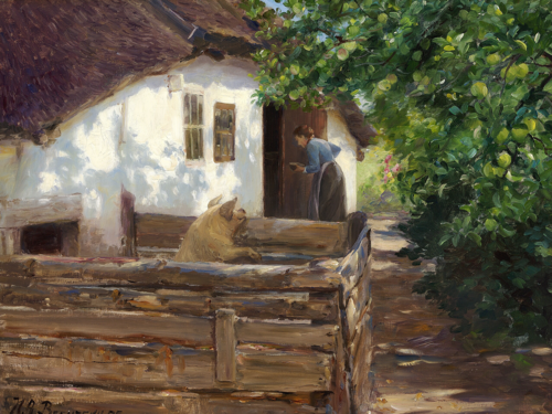 Feeding time for the pig., 1908, H. A. Brendekilde