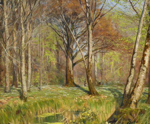 Children in a forest at springtime. The anemones ar in bloom., 1908, H. A. Brendekilde