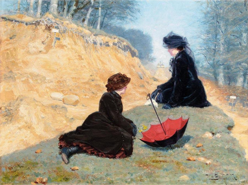 Two girls resting on a path., 1884, H. A. Brendekilde
