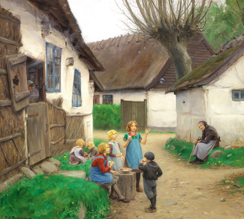 Children blowing bubbles., 1908, H. A. Brendekilde