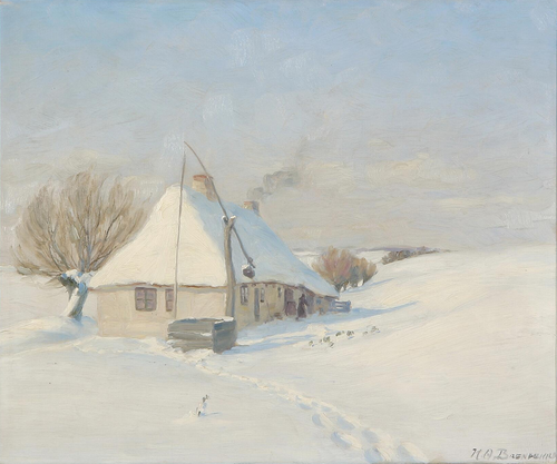 A clear winter day. Hørby Mark on Funen., 1908, H. A. Brendekilde