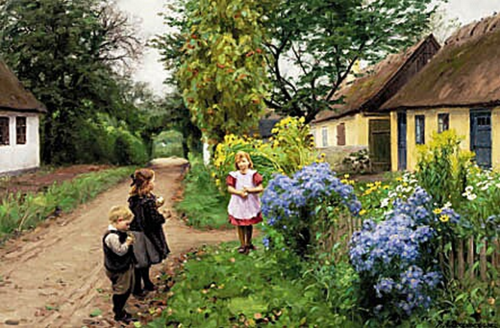 Children on kirkestien. Jyllinge., 1925, H. A. Brendekilde
