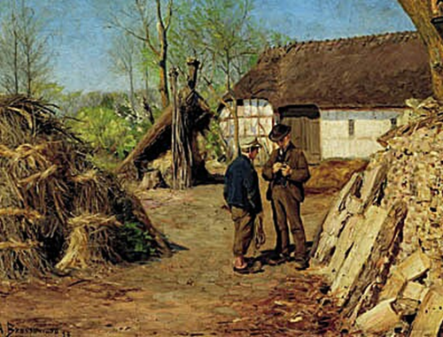 A young farmer's son talking to a peasant boy., 1893, H. A. Brendekilde