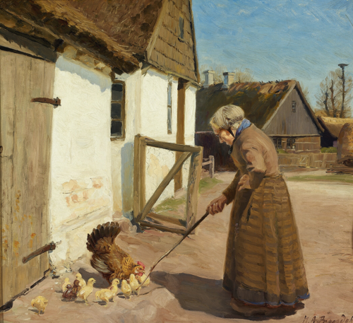 A hen with its chickens., 1908, H. A. Brendekilde