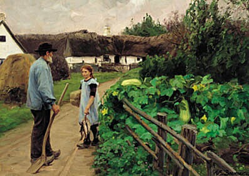 A man and a girl talking on a road., 1917, H. A. Brendekilde