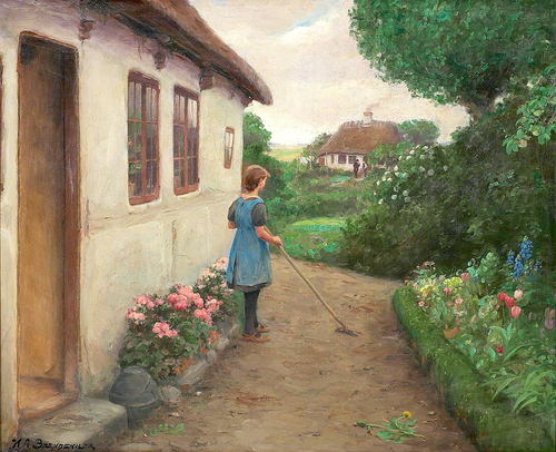 Late afternoon. What are those two old people talking about?, 1908, H. A. Brendekilde