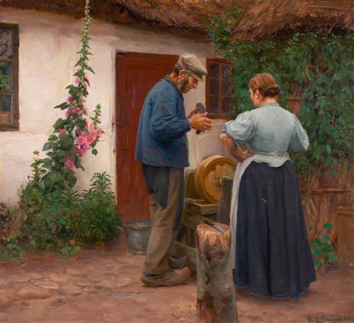 A man and a woman at a whetstone., 1908, H. A. Brendekilde