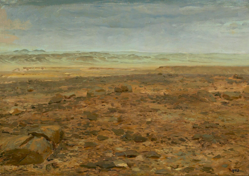 North African desert landscape., 1908, H. A. Brendekilde