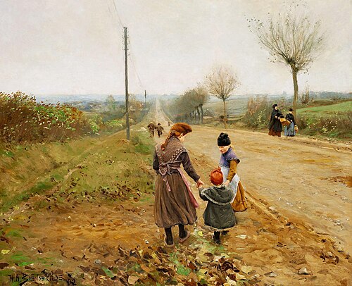 Children on a Country Road / The first steps, 1892, H. A. Brendekilde
