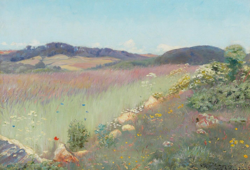 A view over a Danish summer landscape with flowers., 1908, H. A. Brendekilde