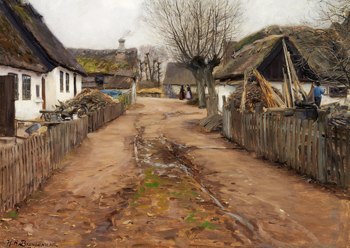 Village scene in the early spring., 1911, H. A. Brendekilde
