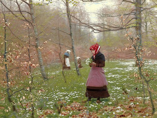 Springtime. The first anemones., 1886, H. A. Brendekilde
