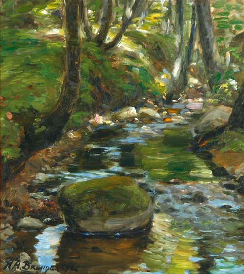 A stream in Herlufsholm Forest, Denmark., 1908, H. A. Brendekilde