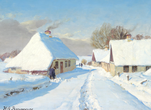 A snow covered village., 1908, H. A. Brendekilde