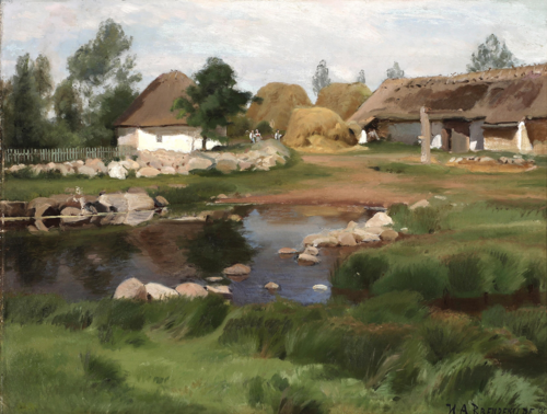A view of the village pond., 1896, H. A. Brendekilde