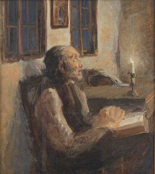 Den gamle mand ved spedelyset, 1898, H. A. Brendekilde