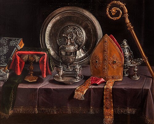 Still life with silverware and bishop's vestments, 1637, Paolo Antonio Barbieri