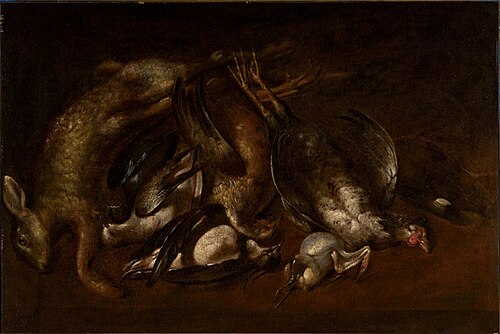 Still life with hares and birds, 1637, Paolo Antonio Barbieri