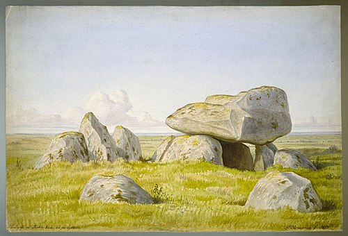 Stendysse at Raklev Church, seen from the south side. Raklev parish., 1878, Jacob Kornerup