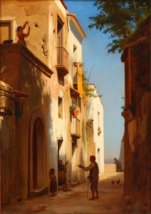 Street view from a Southern European village, 1860, Anton Dorph