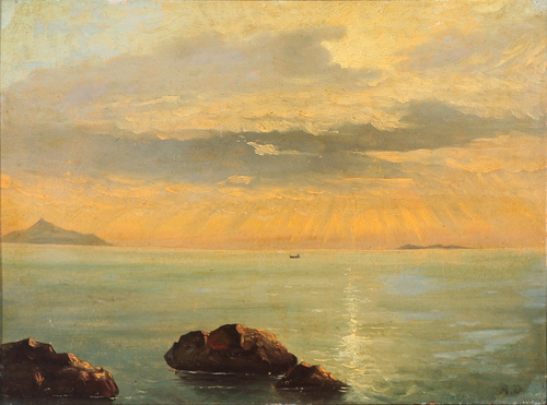 Sunset over the sea near Sorrento, Italy., 1860, Anton Dorph