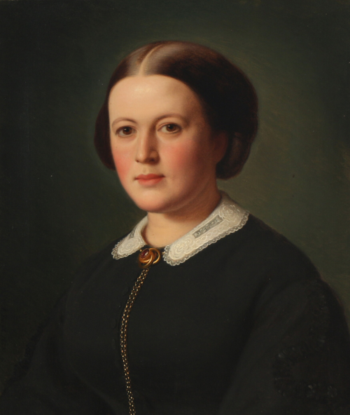 Portrait of a young lady, presumably from the Trampe family, 1863, Anton Dorph