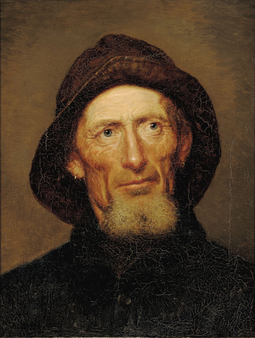 Fisherman in a blue coat, wearing a sou'wester., 1887, Anton Dorph