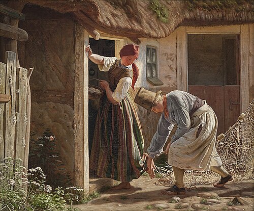 Pigen, der fanges i nettet, 1869, Christen Dalsgaard