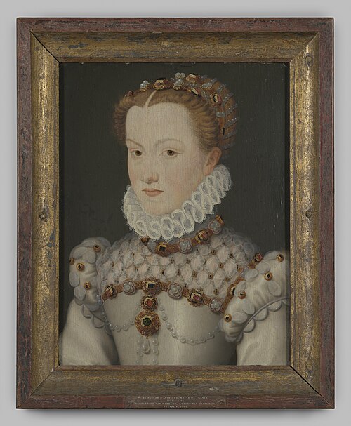 Portret "Elisabeth van Habsburg" op hout, door een navolger van Francois Clouet, na 1571, 1571, François Clouet