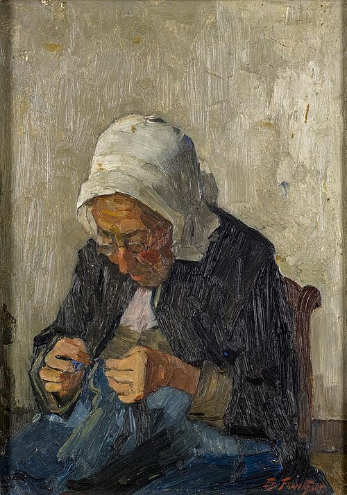 studie naaiende oude vrouw, 1905, Eduard Frankfort