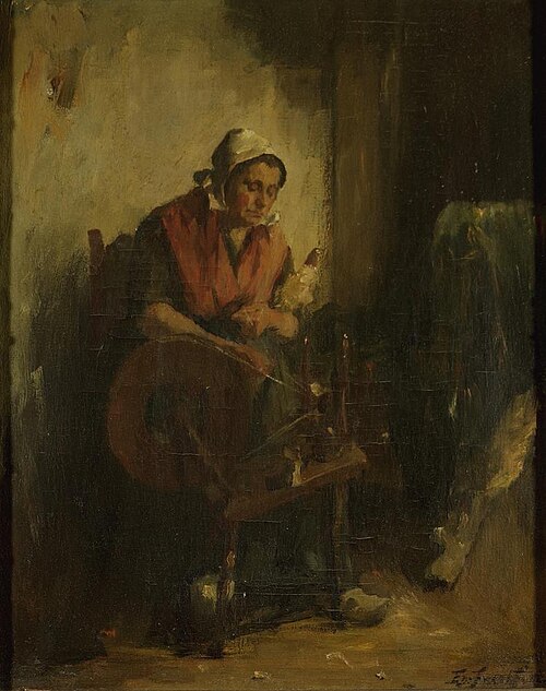 Aan het spinnewiel, 1917, Eduard Frankfort