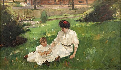 Fieke Gorter-Hertz met haar zoontje Marc, 1906, Eduard Frankfort