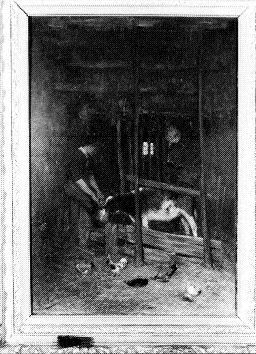 Stalinterieur met vrouw, een kalf voedend, 1876, Theo Hanrath