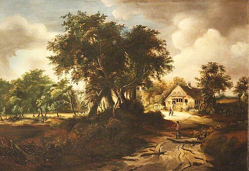 Wooded Landscape with Figures and Cottage, , Meindert Hobbema