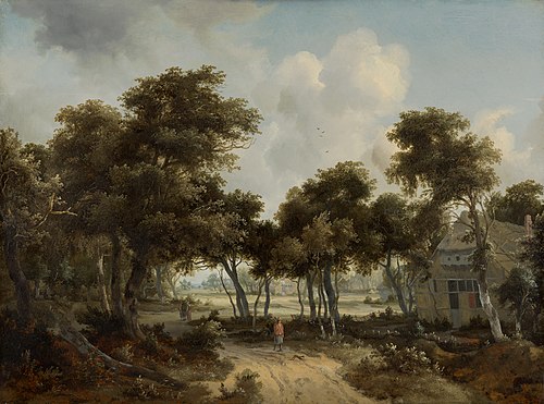 Maisons à colombages sous les arbres, 1665, Meindert Hobbema