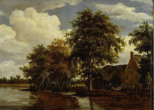 A farmhouse on a canal, 1670, Meindert Hobbema